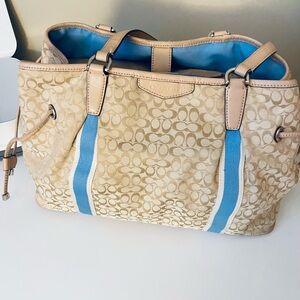 Coach Tan and Blue Signature Tote